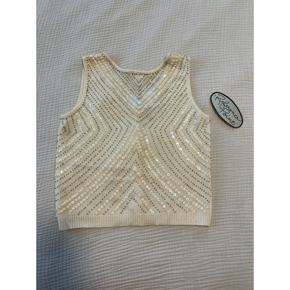 Vintage Sweater Vest Womens Medium LambsWool Grandmacore Deadstock Sequin Beaded